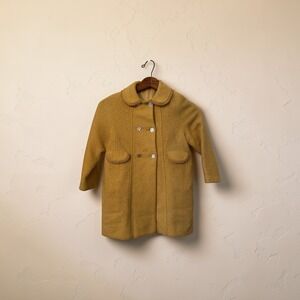 Vintage Philadelphia Girl Mustard Yellow Boucle Coat Fringe Trim Buttons 1960s